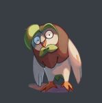  bird black_eyes commentary_request dartrix full_body grey_background highres himurohiromu looking_at_viewer no_humans open_mouth pokemon pokemon_(creature) solo standing surprised 