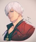  1boy blue_eyes dante_(devil_may_cry) dated devil_may_cry_(series) devil_may_cry_4 facial_hair kuren male_focus portrait solo stubble white_hair zipper 