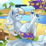  1:1 absurd_res alolan_form alolan_ninetales anal anal_penetration animal_genitalia animal_pussy aztepyeen beach beach_umbrella blep blue_eyes blue_pawpads blue_tongue bodily_fluids buttplug buttplug_in_ass buttplug_insertion camel_toe canine_genitalia canine_pussy clothing dialogue female feral fluffy fluffy_tail genital_fluids genital_outline genitals hair hi_res inviting multi_tail nintendo object_in_ass outside palm_tree pawpads penetration plant plug_(sex_toy) plug_insertion pokemon pokemon_(species) pussy pussy_juice pussy_juice_through_clothing pussy_outline reclining regional_form_(pokemon) seaside seductive sex_toy sex_toy_in_ass sex_toy_insertion smile solo sun tail tongue tongue_out tree water wet wet_clothing white_hair 