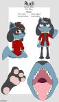  2018 3_toes absurd_res bodily_fluids clothing digital_media_(artwork) english_text eyewear featureless_crotch feet gaping_mouth generation_4_pokemon glasses hi_res male model_sheet nintendo open_mouth pawpads pince-nez pokemon pokemon_(species) red_clothing red_shirt red_topwear riolu rudi_(toondude10) saliva shirt simple_background solo suddendraft tan_pawpads text toes topwear 