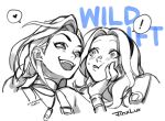  ! 2girls :d bare_shoulders blush braid bullet_necklace character_name cheek_squash fangs fingerless_gloves gloves hairband hand_on_another&#039;s_cheek hand_on_another&#039;s_face heart highres jinx_(league_of_legends) league_of_legends league_of_legends:_wild_rift long_hair lux_(league_of_legends) multiple_girls smile spoken_exclamation_mark spoken_heart sweatdrop twin_braids twintails wosashimi yuri 