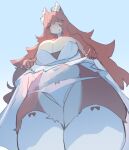  anthro blush bodily_fluids breasts cleavage clothed clothing clothing_lift dress dress_lift fur legwear mammal multicolored_body multicolored_fur panties sweat thick_thighs thigh_highs two_tone_body two_tone_fur underwear utterangle 