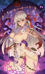  1girl absurdres armlet blush bracelet breasts durga_(fate) earrings fate/grand_order fate_(series) hair_ribbon highres jewelry kiso_(wjnomcuzqmdjcql) large_breasts long_hair nipple_slip nipples no_pupils red_eyes ribbon ring snake tentacle_sex tentacles thumb_ring white_hair 