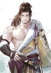  1boy abs absurdres bara bare_pectorals brown_hair character_request chest_hair cowboy_shot crrispy_shark final_fantasy highres large_pectorals looking_at_viewer male_focus mature_male muscular muscular_male nipples pectorals solo straight-on thick_eyebrows unfinished 