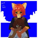  1:1 anthro bear black_clothing black_shirt black_topwear blue_background brown_body brown_fur brown_hair canid canine clothing cloud duo embrace eyewear female female/female fox fur glasses hair hand_holding hi_res hug illutrator looking_at_another looking_at_viewer mammal red_eyewear red_glasses red_hair shima_(volaworld) shirt simple_background teenager tongue tongue_out topwear white_clothing white_shirt white_topwear yellow_body yellow_fur young 