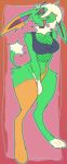  anthro breasts dijon_(guncht) eeveelution female fishnet full-length_portrait fur generation_1_pokemon green_body green_fur guncht jolteon nintendo pokemon pokemon_(species) portrait solo trans_(lore) trans_man_(lore) 