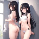  2girls ai-generated ass bathroom groin multiple_girls navel original skimosmusic thighs underwear undressing 