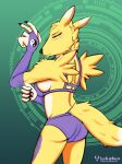  absurd_res bandai_namco bikini breaasts breasts clothing digimon digimon_(species) female fur hi_res looking_at_viewer lukabun pose renamon side_boob smile solo swimwear 