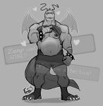  &lt;3 anthro belly bodily_fluids bottomwear claws clothed clothing clothing_lift dragonite frank_folf generation_1_pokemon hi_res looking_at_viewer male monochrome musclegut muscular musk navel nintendo nipples pokemon pokemon_(species) shirt shirt_lift shorts smile smirk solo spikes sweat sweatdrop toe_claws topwear wings zephyr 