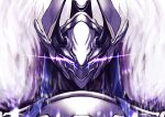  152_in_can 1boy armor fate/grand_order fate_(series) full_armor glowing glowing_eyes highres horns humanoid_robot looking_at_viewer male_focus minamoto_no_tametomo_(fate) no_humans purple_eyes robot solo upper_body white_armor 