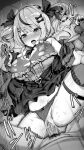  1boy 1girl bandaid_hair_ornament blush breasts cleavage_cutout clothing_cutout dress drill_hair frilled_dress frills greyscale hair_ornament heart_belt heart_cutout hetero hololive large_breasts missionary monochrome mp150_plus nipples official_alternate_hairstyle sakamata_chloe sakamata_chloe_(3rd_costume) sex two-sided_coat vaginal virtual_youtuber x_hair_ornament 