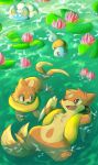  2017 2_tails 3_fingers 3_toes ambiguous_gender biped black_nose blue_body blue_skin brown_eyes buizel chest_tuft detailed_background feet feral fingers floatzel froakie fur generation_1_pokemon generation_3_pokemon generation_4_pokemon generation_6_pokemon group hi_res leslichuu lotad multi_tail nintendo nude open_mouth orange_body orange_fur orange_tail outside pokemon pokemon_(species) purple_eyes squirtle swimming tail toes tongue tuft water yellow_eyes 