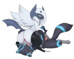  absol anthro chastity_cage chastity_device clothing duo facesitting feral generation_3_pokemon generation_7_pokemon haylapick legendary_pokemon legwear male male/male nintendo pokemon pokemon_(species) sierra_the_absol sitting_on_another stockings umber_(braixeolu) zeraora 
