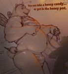  anthro bear bee_costume bulge clothed clothing clothing_lift costume disguise duo g-string hi_res imminent_vore kristoff_(vorekraken) male male/male mammal moobs oral_vore overweight overweight_male shirt shirt_lift solo speedo swimwear topwear underwear vore vore_request zyyphelze 