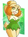  animal_crossing anthro big_breasts blush blush_stickers breasts canid canine canis choker cleavage clothed clothing cosplay domestic_dog dress eyelashes fairy female fur green_background green_clothing green_dress green_eyes hands_behind_head hi_res insect_wings isabelle_(animal_crossing) jewelry lipstick makeup mammal necklace nintendo orange_body orange_fur peter_pan pink_lipstick raccoon_sama shih_tzu simple_background smile solo tan_body tan_fur thick_thighs tinker_bell_(disney) tinker_belle toy_dog white_background white_body white_fur wide_hips wings 