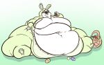  ambiguous_gender anthro belly clothing easter fur green_eyes hi_res holidays immobile mammal moobs navel obese onesie overweight patterson_(pattraccoon) procyonid raccoon solo stroobcow thick_thighs tight_clothing white_body white_fur 