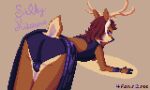  anthro antlers ball_bulge bent_over black_nose brown_body brown_fur brown_tail butt capreoline clothing deer fur glistening glistening_clothing hair hoof_hands hooves horn male mammal multicolored_body multicolored_fur multicolored_hair multicolored_tail presenting presenting_hindquarters purple_clothing purple_eyes purple_hooves red_hair silkykitsune_(codefoxup) simple_background solo tail two_tone_body two_tone_fur two_tone_hair two_tone_tail white-tailed_deer white_body white_fur white_hair white_tail wristband 