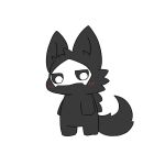  ambiguous_gender anthro black_body black_fur black_inner_ear black_sclera blush blush_lines canid canine canis changed_(video_game) chibi fur goo_creature head_tuft magic_box42 mammal mask puro_(changed) simple_background solo tuft white_background white_eyes wolf 