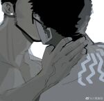  2boys bamashengze bara black_hair close-up ear_piercing from_side glasses hand_on_another&#039;s_neck kiss male_focus mature_male multiple_boys nude original pectorals piercing short_hair sideburns_stubble sparse_stubble upper_body veins veiny_hands yaoi 