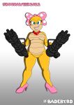  absurd_res aged_up anthro badebyrd bow_(feature) clothing female footwear gatling_gun gem gold_(metal) gold_tooth gun guns_akimbo hi_res high_heels humanoid jewelry koopa koopaling lipstick machine_gun makeup mario_bros necklace nintendo pearl_(gem) pearl_necklace ranged_weapon scalie shaded solo toothy_smile weapon wendy_o._koopa 