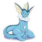  2023 absurd_res anthro blep blue_body eeveelution generation_1_pokemon genitals girly hi_res humanoid_genitalia humanoid_penis looking_at_viewer male nintendo nude penis pokemon pokemon_(species) solo tinysmallman tongue tongue_out vaporeon 