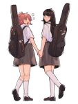  2girls black_footwear black_hair genderswap genderswap_(mtf) given guitar_case holding_hands instrument_case long_hair multiple_girls pevellynee red_hair satou_mafuyu school_uniform simple_background skirt socks uenoyama_ritsuka white_background white_socks yuri 