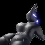  1:1 3d_(artwork) big_butt black_body bodily_fluids butt cum cum_in_ass cum_inside cum_on_back cum_on_butt cum_on_ear cum_on_head digital_media_(artwork) genital_fluids glowing glowing_eyes glowing_nose kompakt kompakt_(kompakt) looking_back lying male on_front solo 