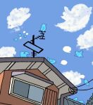  bird blue_sky cloud commentary_request day house kuro_shiro_(kuro96siro46) no_humans outdoors power_lines sky too_many twitter twitter_bird twitter_logo window 