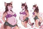  anthro big_breasts blush bodily_fluids bottomwear bra breast_growth breasts brown_body brown_fur brown_hair canid canine canis clothing colored coyote eyes_closed female flower fur growth gym_bottomwear gym_clothing gym_shorts hair hands_on_stomach hi_res long_hair mammal plant pregnant rapid_pregnancy sequence shorts sinisk solo sweat sweatdrop tail thick_thighs underwear white_body white_fur 