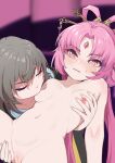  2girls blurry blurry_background blush breast_sucking breasts closed_eyes clothed_female_nude_female collarbone completely_nude forehead_jewel fu_xuan_(honkai:_star_rail) grabbing grabbing_another&#039;s_breast grey_hair hair_ornament hair_rings hair_stick highres honkai:_star_rail honkai_(series) hpapo long_hair multiple_girls navel nipples nude open_mouth pink_eyes pink_hair pussy pussy_juice small_breasts stelle_(honkai:_star_rail) stomach sweatdrop trailblazer_(honkai:_star_rail) uncensored very_long_hair yuri 