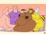  2018 3_toes 4:3 5_fingers antennae_(anatomy) anthro apron apron_only areola arthropod bar_emanata barefoot batspid2 bee belly big_areola big_belly big_breasts big_nipples biped black_eyebrows black_eyelashes breasts brown_areola brown_body brown_hair brown_nipples brown_skin chair claws cleavage clothed clothing digital_drawing_(artwork) digital_media_(artwork) duo eating emanata eyebrows eyes_closed feederism feeding feet female finger_markings fingers flabby_arms flat_colors flora_(batspid2) food frill_(anatomy) front_view full-length_portrait furniture gradient_background hair hand_on_breast head_crest head_frill holding_food holding_object huge_breasts huge_thighs hymenopteran hyper hyper_belly hyper_hips hyper_thighs insect insect_wings juna_(batspid2) lizard love_handles membrane_(anatomy) membranous_frill morbidly_obese morbidly_obese_anthro morbidly_obese_female multicolored_body multicolored_skin navel nipple_outline nipples non-mammal_breasts nude nude_anthro nude_female obese obese_anthro obese_female overweight overweight_anthro overweight_female pasta pink_body pink_scales portrait puffy_areola puffy_nipples purple_clothing purple_eyes reptile scales scalie shadow short_hair signature simple_background sitting smile spaghetti standing stinger tail thick_thighs three-quarter_view toe_claws toes two_tone_body two_tone_skin weight_gain white_claws wings yellow_body yellow_skin 