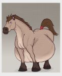  belly big_belly brock_(alfyn) brown_mane draft_horse equid equine feral fur hi_res horse looking_at_viewer male mammal mane overweight simple_background solo tail tail_wraps tan_body tan_fur thatgryphonguy wraps 