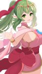  1girl :d absurdres back_bow bow bracelet dragonstone dress fire_emblem fire_emblem_awakening fire_emblem_heroes from_side green_eyes green_hair hair_ribbon highres jewelry kocha_(jgug7553) long_hair looking_at_viewer necklace official_alternate_costume open_mouth pink_dress pointy_ears ponytail ribbon sleeveless sleeveless_dress smile solo tiara tiki_(adult)_(fated_divinity)_(fire_emblem) tiki_(adult)_(fire_emblem) tiki_(fire_emblem) white_background 