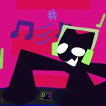  1:1 anthro black_body goo_creature gunky_(artist) happy headphones hi_res humanoid male musical_note playing_music solo tagme toony white_eyes 