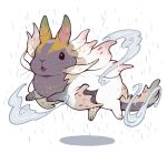  amatsumagatsuchi animal animal_focus black_rabbit_(animal) chimera cloud commentary_request floating full_body highres horns ikuchi_osutega midair monster_hunter_(series) no_humans open_mouth rabbit rain simple_background solo white_background wings 