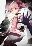  2girls akemi_homura bow bow_choker chest_jewel choker dress gloves hair_bow highres kaname_madoka key_visual magical_girl mahou_shoujo_madoka_magica multiple_girls official_art pink_bow pink_dress pink_eyes pink_gemstone pink_hair pov pov_hands promotional_art puffy_short_sleeves puffy_sleeves red_choker short_dress short_hair short_sleeves smile solo_focus twintails white_gloves white_sleeves 