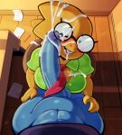  alphys animal_humanoid anthro balls big_breasts big_penis blue_body bodily_fluids bottomwear breasts buckteeth butt clothing crossgender cum cum_on_breasts cum_on_butt cum_on_face cum_on_glasses cumshot dress_shirt duo ejaculation erection female first_person_view fish fish_humanoid ftg_crossgender fti_crossgender genital_fluids genitals gynomorph gynomorph_pov hi_res huge_penis humanoid intersex intersex/female intersex_pov lizard looking_at_viewer marine marine_humanoid necktie non-mammal_breasts one_eye_closed open_mouth paper pencil_(object) penis reptile scalie shirt skirt somescrub teeth topwear undertale_(series) undyne yellow_body 