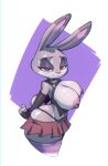  anthro areola armwear big_breasts bigdad bottomwear breasts clothed clothing disney female fingers fur grey_body grey_fur ineffective_clothing judy_hopps lagomorph legwear leporid long_ears looking_at_viewer mammal nipple_piercing nipple_ring nipples piercing rabbit ring_piercing skirt solo standing stockings thick_thighs thigh_highs topwear zootopia 