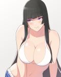  1girl bikini black_hair blunt_bangs blush breasts cleavage closed_mouth commentary_request dead_or_alive dead_or_alive_xtreme hime_cut konishiki_(52siki) large_breasts long_hair mole mole_under_mouth navel nyotengu purple_eyes sidelocks simple_background solo swimsuit very_long_hair white_background white_bikini 