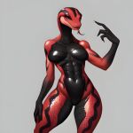  anthro black_body black_scales black_stripes blep breasts claws curves female finger_claws hi_res python python_humanoid red_body red_scales reptile scales scalie snake solo stripes thighs toe_claws tongue tongue_out wide_hips 