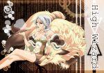  1girl binary breasts brown_background brown_cape brown_dress cape character_name commentary_request corrugated_galvanised_iron_sheet crossed_legs digital_rain dress feet_out_of_frame fur-trimmed_cape fur_trim gears grey_hair hair_between_eyes high_wizard_(ragnarok_online) holding holding_smoking_pipe kiseru kitsune lips long_bangs long_hair looking_afar parted_lips ragnarok_online red_eyes short_dress sitting small_breasts smoke smoking smoking_pipe solo strapless strapless_dress tokixwaa two-tone_dress white_dress 