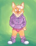  anthro avery_(vir-no-vigoratus) black_nose blonde_hair blue_eyes briefs bulge canid canine canis clothing colored_seam_underwear detailed_background domestic_dog easter footwear green_background hair hands_in_hoodie herding_dog holidays hoodie legwear male mammal pantsless pastoral_dog pattern_clothing pattern_footwear pattern_legwear pattern_socks pink_briefs pink_clothing pink_footwear pink_socks pink_underwear purple_clothing purple_hoodie purple_sneakers purple_topwear shoelaces simple_background smile socks solo striped_clothing striped_footwear striped_socks stripes tongue tongue_out topwear underwear vir-no-vigoratus welsh_corgi white_clothing white_footwear white_seam_briefs white_seam_underwear white_socks 