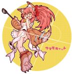  1girl animal_ear_fluff animal_ears animal_hands ankle_ribbon apron ass asymmetrical_legwear bare_back bell blush bow breasts bright_pupils cat_hair_ornament cat_paws collar fang fate/grand_order fate_(series) fox_ears fox_girl fox_tail gloves hair_ornament holding holding_knife holding_ladle jingle_bell knife ladle leg_ribbon naked_apron neck_bell open_mouth orange_eyes paw_gloves paw_shoes pawpads pink_hair ponytail red_bow red_collar red_ribbon ribbon setter_(seven_stars) sideboob single_thighhigh solo tail tamamo_(fate) tamamo_cat_(fate) thighhighs translation_request transparent_background white_apron white_pupils 