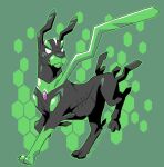  animal_focus black_fur closed_mouth dog green_background hexagon no_humans no_pupils pokemon pokemon_(creature) ribs twarda8 white_eyes zygarde zygarde_(10) 