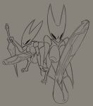  2023 anthro arthropod balls bent_over big_balls big_breasts big_penis breasts crossgender erection foreskin ftg_crossgender fti_crossgender garbageboxxxed genitals gynomorph hi_res hollow_knight hornet_(hollow_knight) huge_penis humanoid_genitalia humanoid_penis hyper hyper_genitalia hyper_penis intersex inverted_nipples line_art melee_weapon monochrome nipples non-mammal_balls non-mammal_breasts non-mammal_nipples nude penis sketch solo sword team_cherry traditional_media_(artwork) weapon 