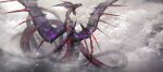  absurdres animal_focus asaki_(asaki_vision) black_wings cloud cloudy_sky dragon dragon_horns dragon_wings duel_monster dutch_angle fangs full_body highres horns impasto no_humans number_92_heart-earth_dragon red_eyes roaring sky very_long_tail wings yu-gi-oh! 