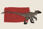  brown_body brown_feathers dinosaur dromaeosaurid feathers female feral red_eyes reptile scalie simple_background solo stevie_(zagz) theropod utahraptor zagz 