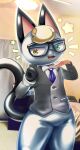  absurd_res animal_crossing clothing gilbert_(artist) goo_transformation hi_res human implied_permanent latex living_latex mammal nintendo phone raymond_(animal_crossing) rubber_body rubber_clothing rubber_creature rubber_suit smug smug_face taunting transformation 