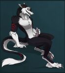  black_body fur genitals hand_on_penis hi_res male penis r-z red_stripes sergal solo stripes tongue tongue_out white_body white_fur xayr 