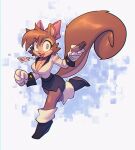 accessory anthro bigdad bottomwear bow_ribbon breasts cleavage clothed clothing controller female hair_accessory hair_bow hair_ribbon mammal name_badge remote_control ribbons rodent sally_acorn_(fleetway) sciurid sega skirt solo sonic_the_hedgehog_(comics) sonic_the_hedgehog_(series) tree_squirrel wedge_(footwear) 